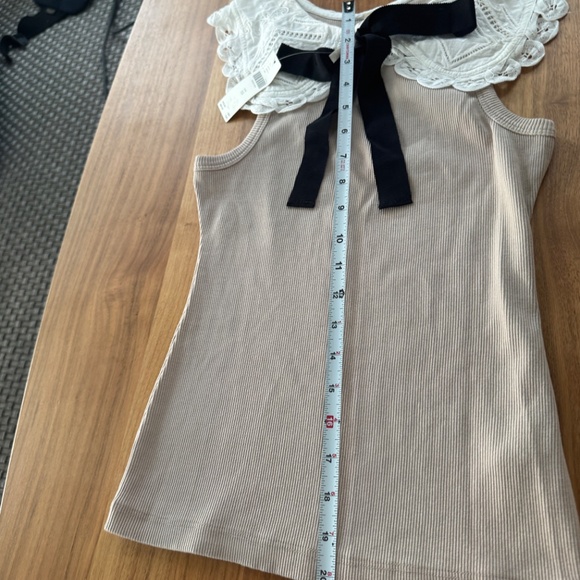 Anthropologie Beige Tank Top with White Lace Collar - Picture 10 of 12